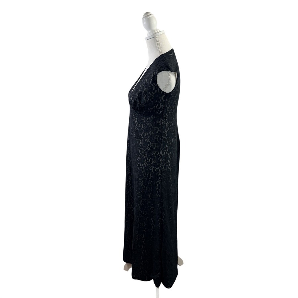 Olga Kapustina Black lace Nude Lined Cap Sleeve Deep V-Neck Midi Dress Medium - Picture 2 of 6